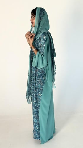 عباية حرير تركوازي٢