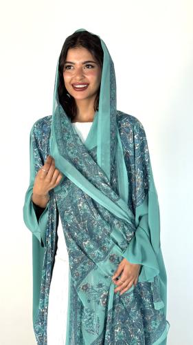 عباية حرير تركوازي٢