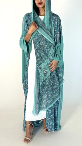 عباية حرير تركوازي٢