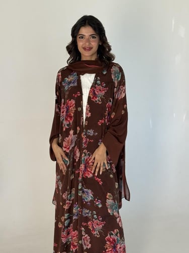عباية الحرير بالورود بني2