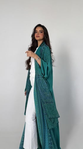 عباية حرير بيزلي تركوازي