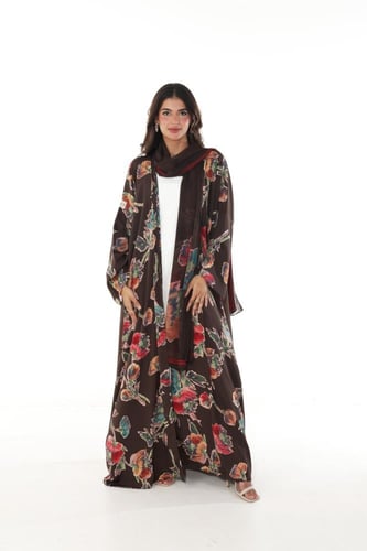 عباية حرير الورود بني 1