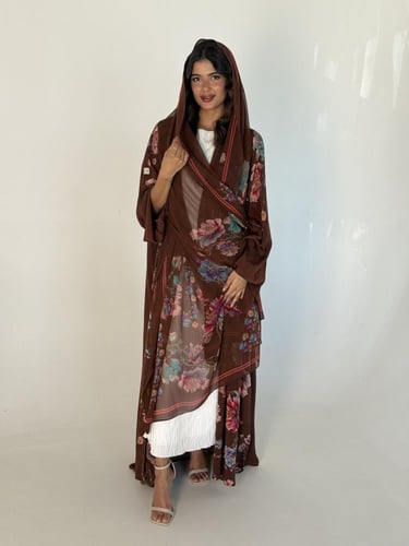 عباية الحرير بالورود بني2