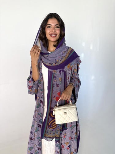 عباية حرير موف بالورود