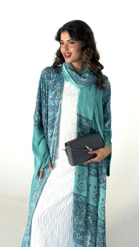 عباية حرير تركوازي٢