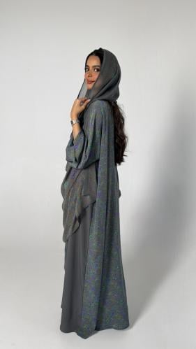 عباية حرير فلورا رمادي