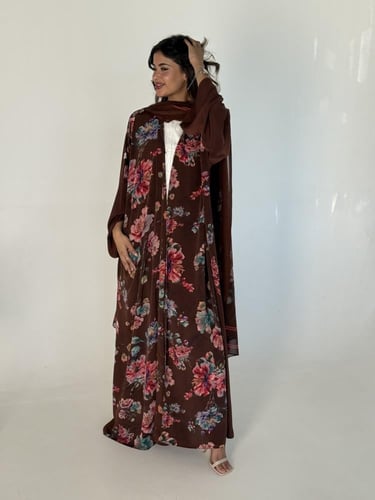 عباية الحرير بالورود بني2