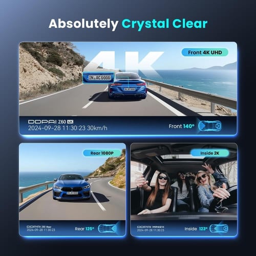 داش كام DDPAI Z60 ثلاثية 3CH أمامية 4K وداخلية 2K...