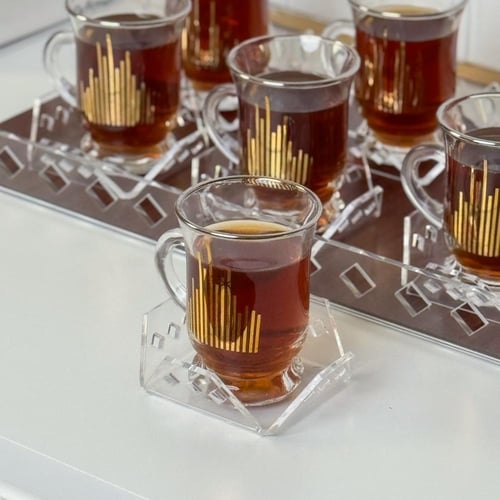 صينية شاي و 6 قواعد و6 ملاعق