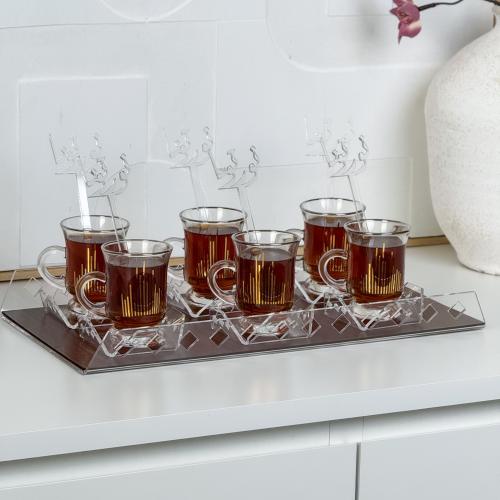 صينية شاي و 6 قواعد و6 ملاعق