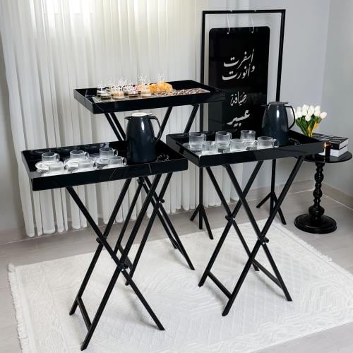 مجموعة الضيافة الفاخرة 3 طاولات خدمة + أستاند إستق...