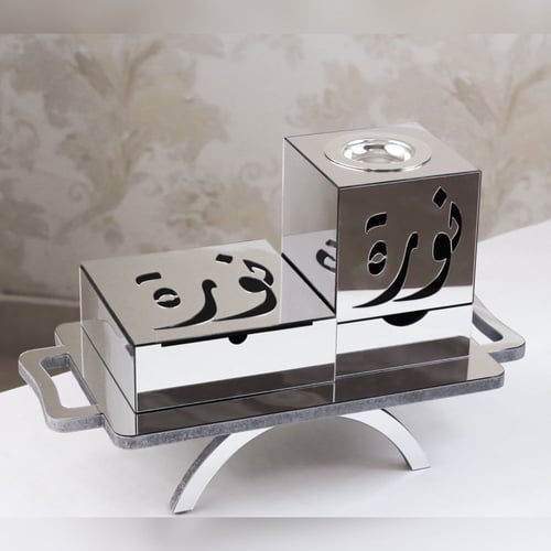 مجموعة فضة : 5 صواني + مبخرة و علبة بخور