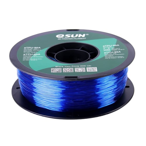 eSUN eTPU-95A (Transparent Blue) 3D Filament 1.75Ø...