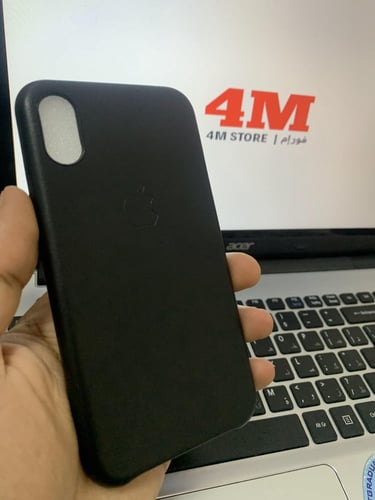 كفر ايفون جلد أسود Black leather case for iPhone