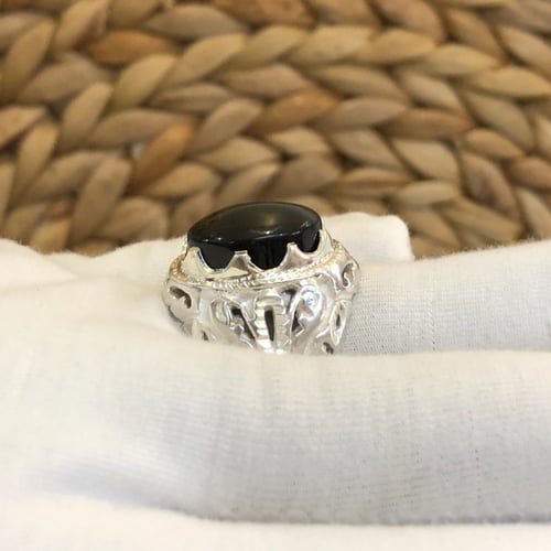 خاتم الفضة بحجر العقيق اليمني الاسود صياغة حجازية...