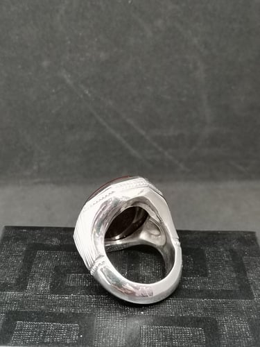 خاتم الفضة بحجر عقيق يماني كبدي بصياغة أحمد الدمام...