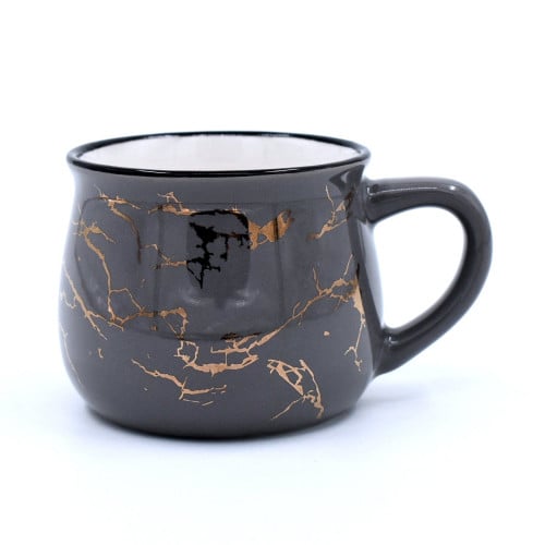 كوب زجاجي صغير بلون رمادي مع نقش رخامي ذهبي وتصميم...