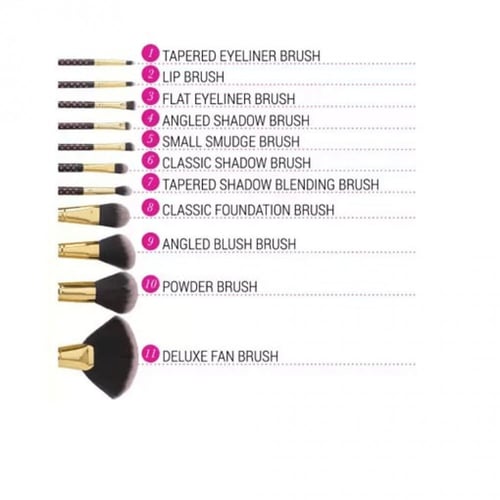 مجموعة فرش مكياج وردي منقط من بي اتش - 11 فرشاة