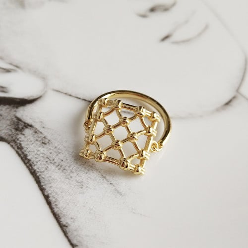 خاتم شبكة متحرك من الفضة الاسترليني عيار 925 مطلي...