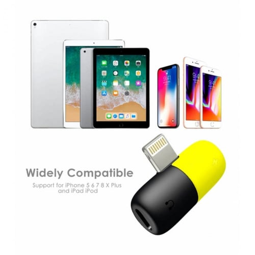 محول موزع | مقسم ايفون الى سماعة و شاحن اصفر/اسود...