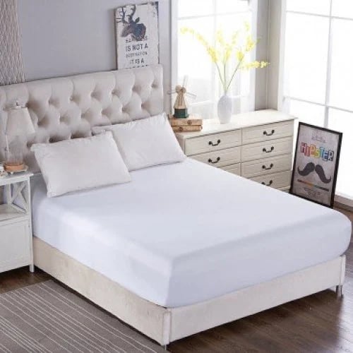 شرشف سرير ابيض قطن 100٪ 300 غرزه