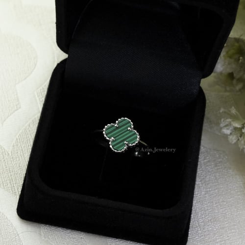 خاتم اخضر مقلم، فضة عيار 925