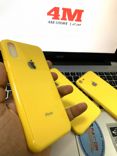 كفر ايفون زجاج أصفر كامل Yellow glass case