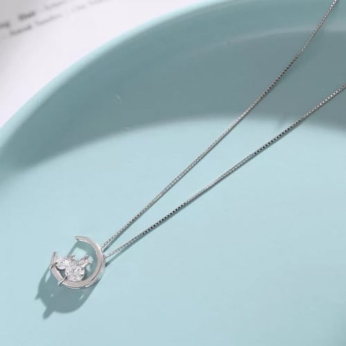 سلسال الفضة و الزركون - قلادة القط