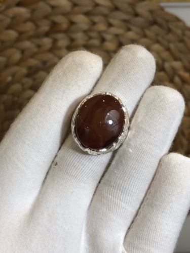 خاتم الفضة عقيق يمني كبدي مزعفر صياغة حجازية مميزة...