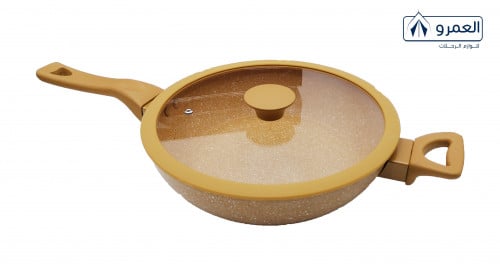 قلايه سيرميك بغطاء مع ربل بالجوانب 28 / 26 سم