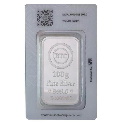 سبيكة فضة بي تي سي بنقاء 999 بوزن 100 غرام