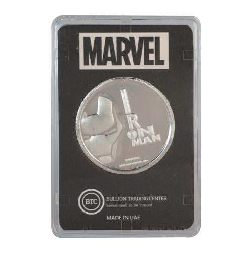 جنيه فضة آيرون مان عيار 999 بي تي سي بوزن 50 غرام
