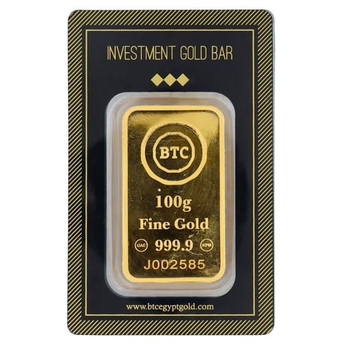 سبيكة ذهب بي تي سي عيار 24 بوزن 100 غرام