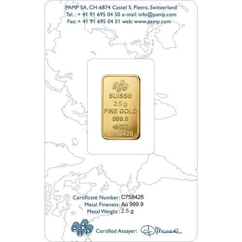 سبيكة ذهب وردة بامب عيار 24 بوزن 2.5 غرام