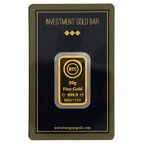 سبيكة ذهب بي تي سي عيار 24 بوزن 20 غرام