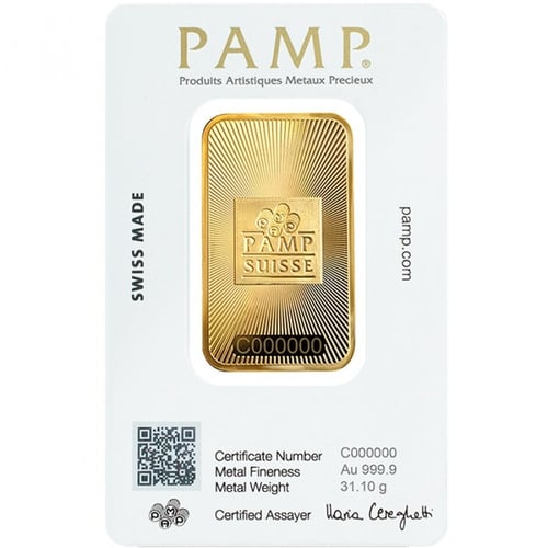 سبيكة ذهب بامب الشكل الجديد عيار 24 بوزن 31.1 غرام