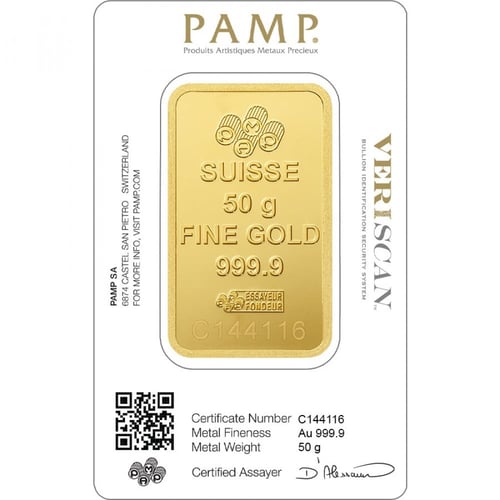 سبيكة ذهب فورتونا بامب عيار 24 بوزن 50 غرام