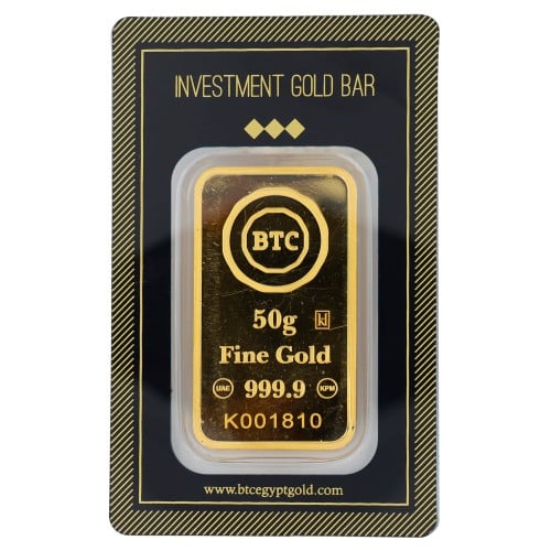 سبيكة ذهب بي تي سي عيار 24 بوزن 50 غرام