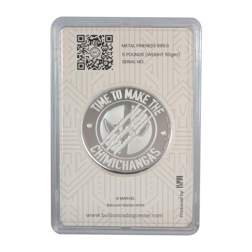 جنيه فضة وولفرين عيار 999 بي تي سي بوزن 50 غرام