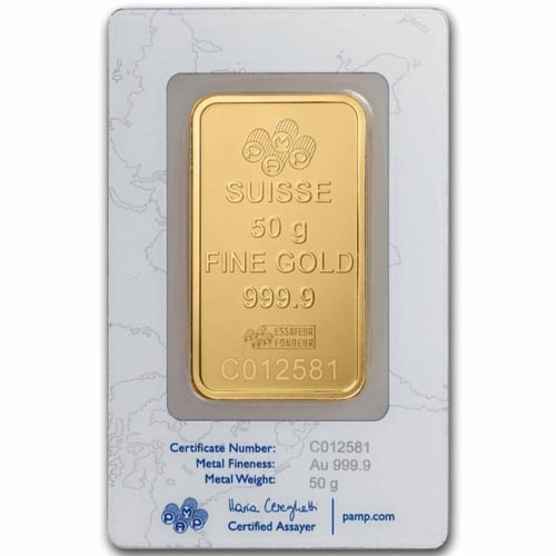 سبيكة ذهب وردة بامب عيار 24 بوزن 50 غرام