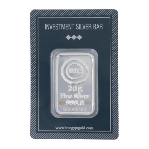 سبيكة فضة بي تي سي بنقاء 999 بوزن 20 غرام