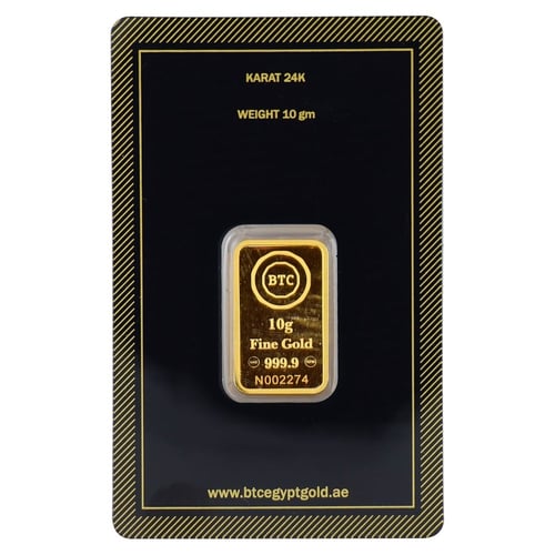 سبيكة ذهب بي تي سي عيار 24 بوزن 10 غرام