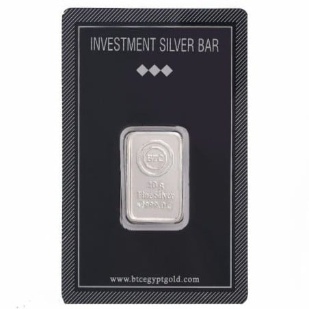 سبيكة فضة بي تي سي بنقاء 999 بوزن 10 غرام