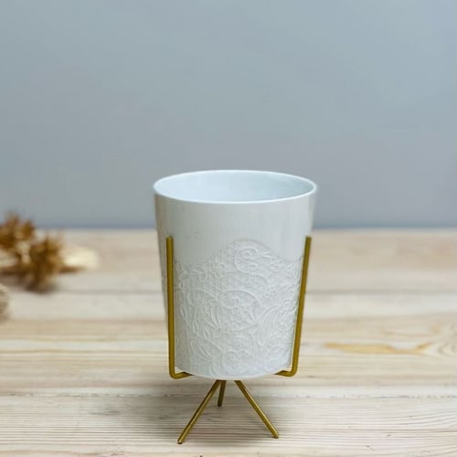 مركن سيراميك عاجي بارجل ذهبية