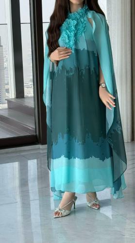 فستان شيفون مشجر ميدي بورود ثلاثية الابعاد مع وشاح