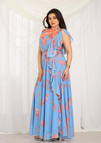 فستان مشجر بنقشة زهور مع تصميم ناعم