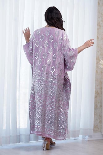 جلابية كويتية لون زهري قماش اورجانزا على ربطة بالخ...