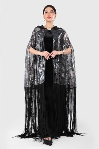 قفطان سهرة مخمل مع وشاح ترتر ومن الاسفل هدب