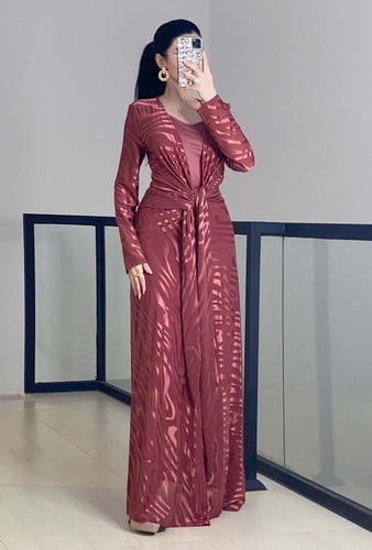 فستان سهرة طويل قماش شيفون استرتش بريطة بالخصر