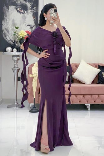 فستان سهرة طويل كريب اوف شولدر